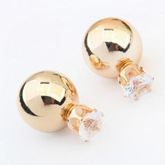 Crystal Two Ball Pearls Stud Earrings