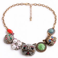 Crystal Choker Cartoon Cat Pendant Necklace