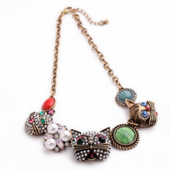 Crystal Choker Cartoon Cat Pendant Necklace