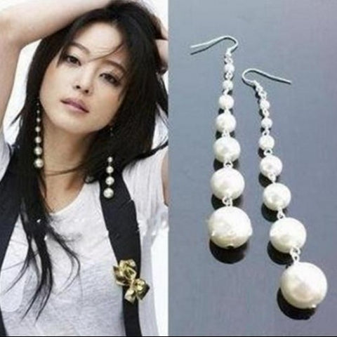 Long Pearl Dangle Beads Earrings