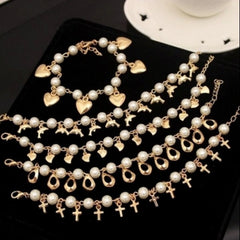 Pearl Love Heart Cross Pendant Bracelet