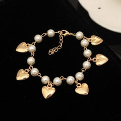 Pearl Love Heart Cross Pendant Bracelet