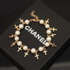 Pearl Love Heart Cross Pendant Bracelet