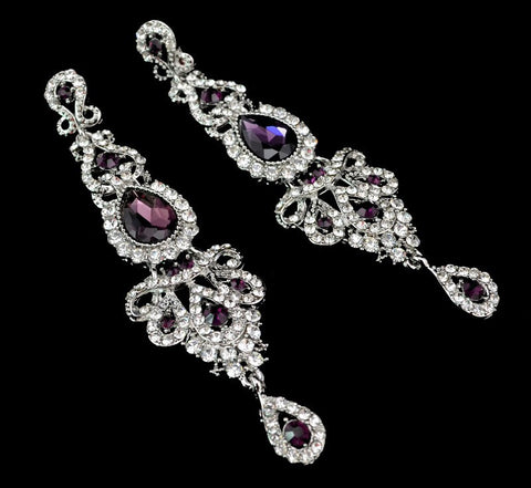 Big Black Drop Crystal Long Earrings