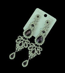 Big Black Drop Crystal Long Earrings