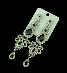 Big Black Drop Crystal Long Earrings
